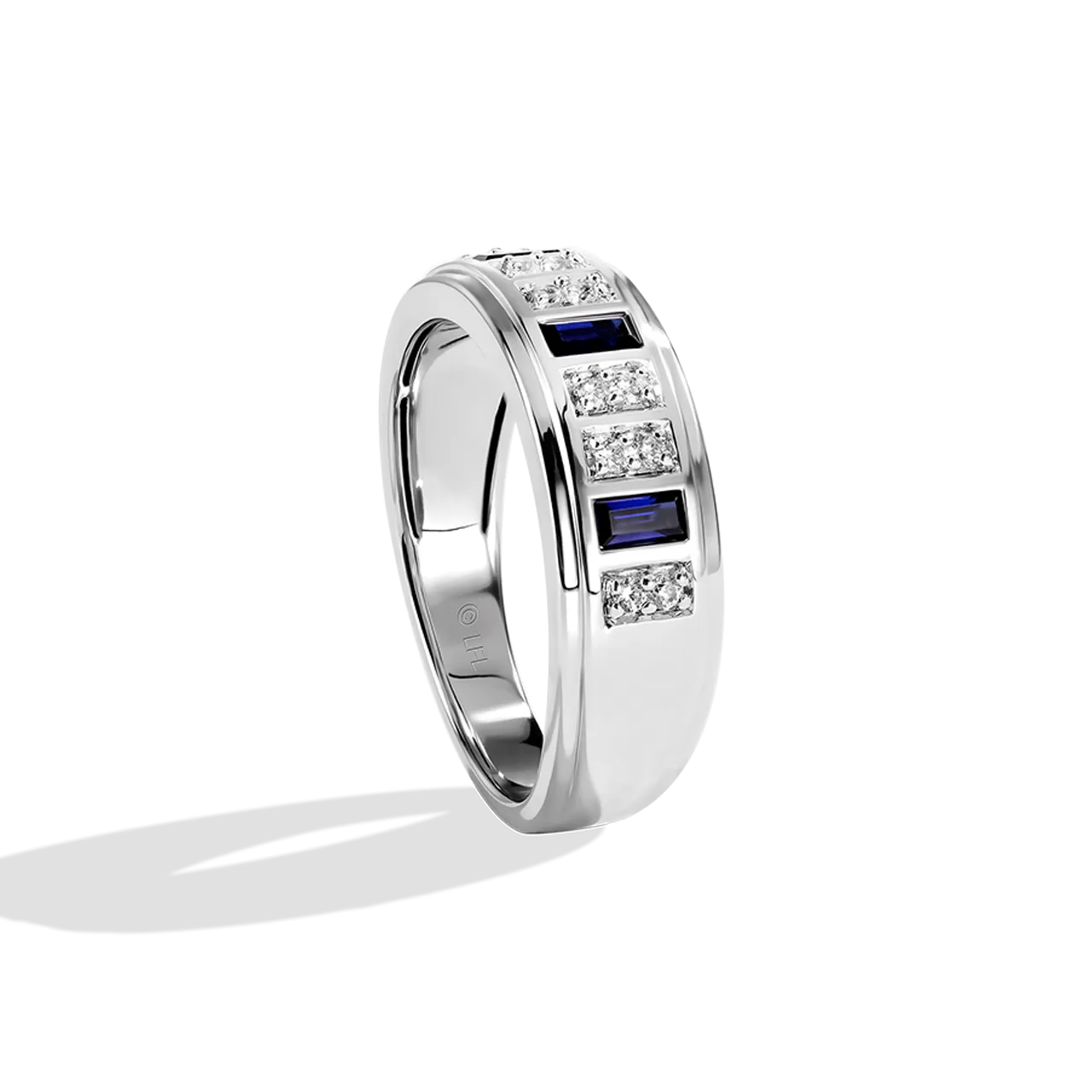 R2 SERIES WOMEN'S BAND 1/5 CT.TW. White Diamonds and Blue Sapphire 14K White Gold