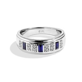 R2 SERIES WOMEN'S BAND 1/5 CT.TW. White Diamonds and Blue Sapphire 14K White Gold