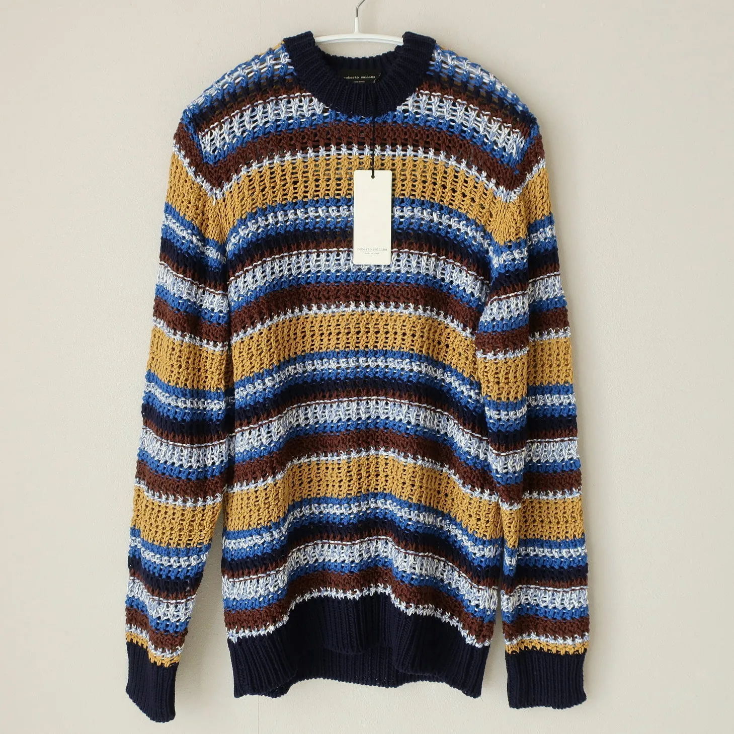 Roberto Collina  |Stripes Wool U-Neck Long Sleeves Sweaters