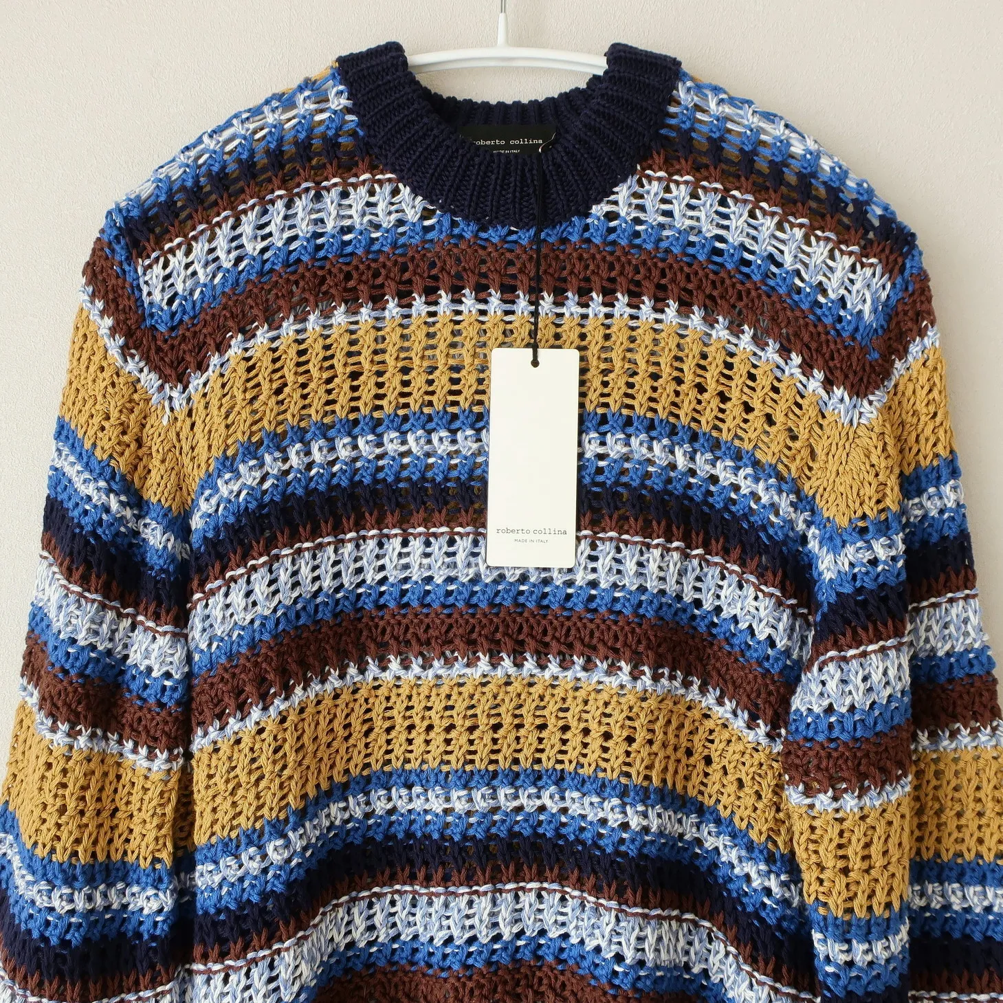 Roberto Collina  |Stripes Wool U-Neck Long Sleeves Sweaters