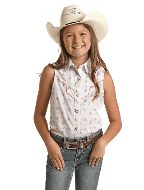 Rock & Roll Cowgirl Girl's Charcoal Floral Sleeveless Snap Western Shirt RRGSSSR0RB