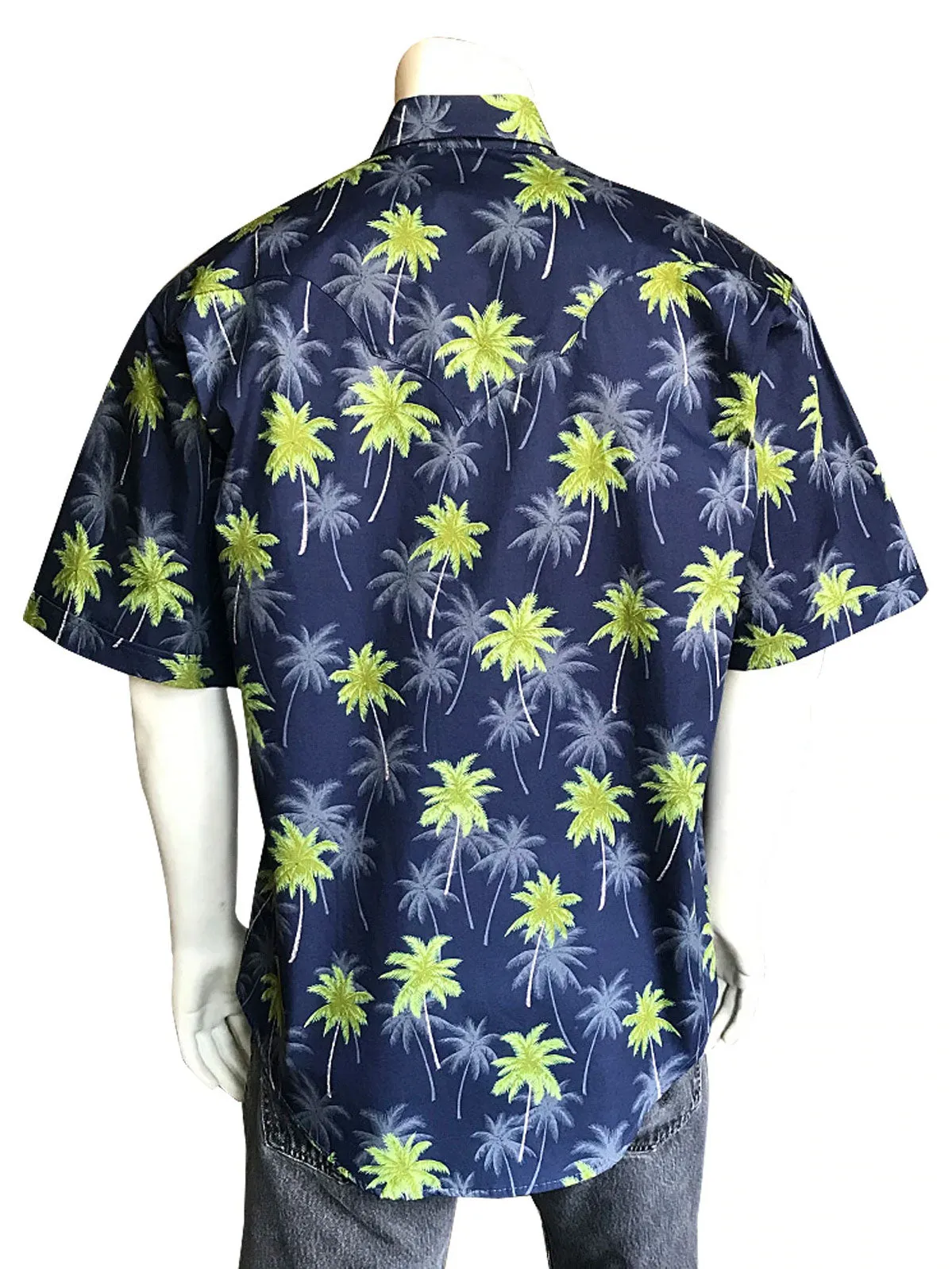 Rockmount 1642 Mens Palm Tree Short Sleeve Hawaiian Western Shirt Navy