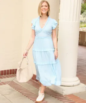 Ruffled Midi Dress - Pastel Blue