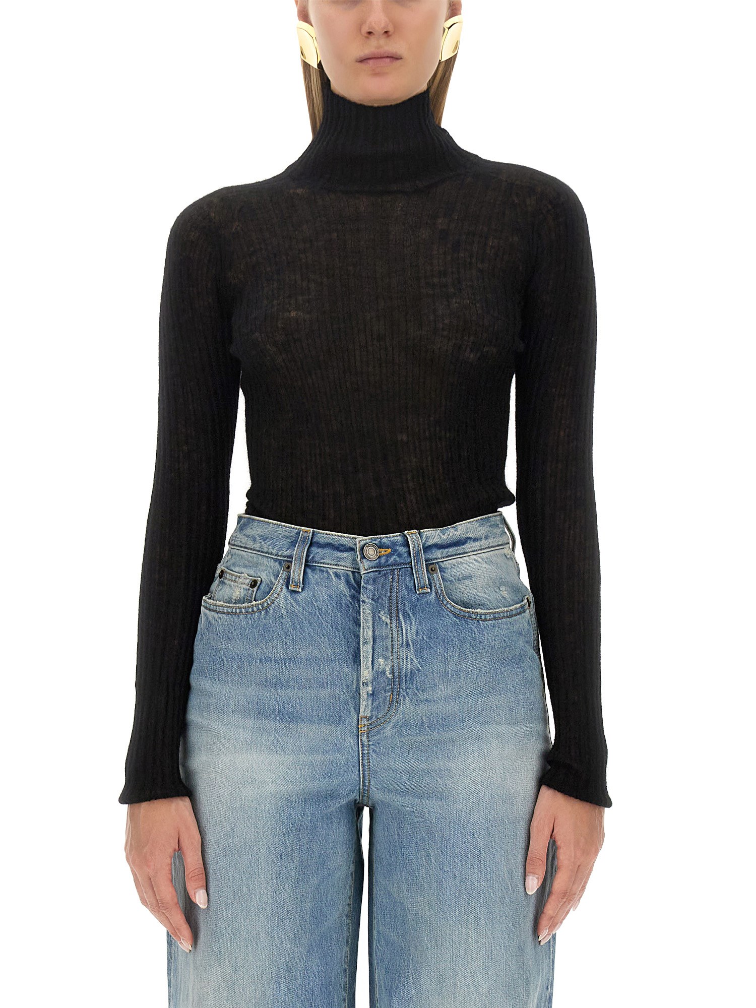 SAINT LAURENT    RIBBED KNIT TURTLENECK TOP