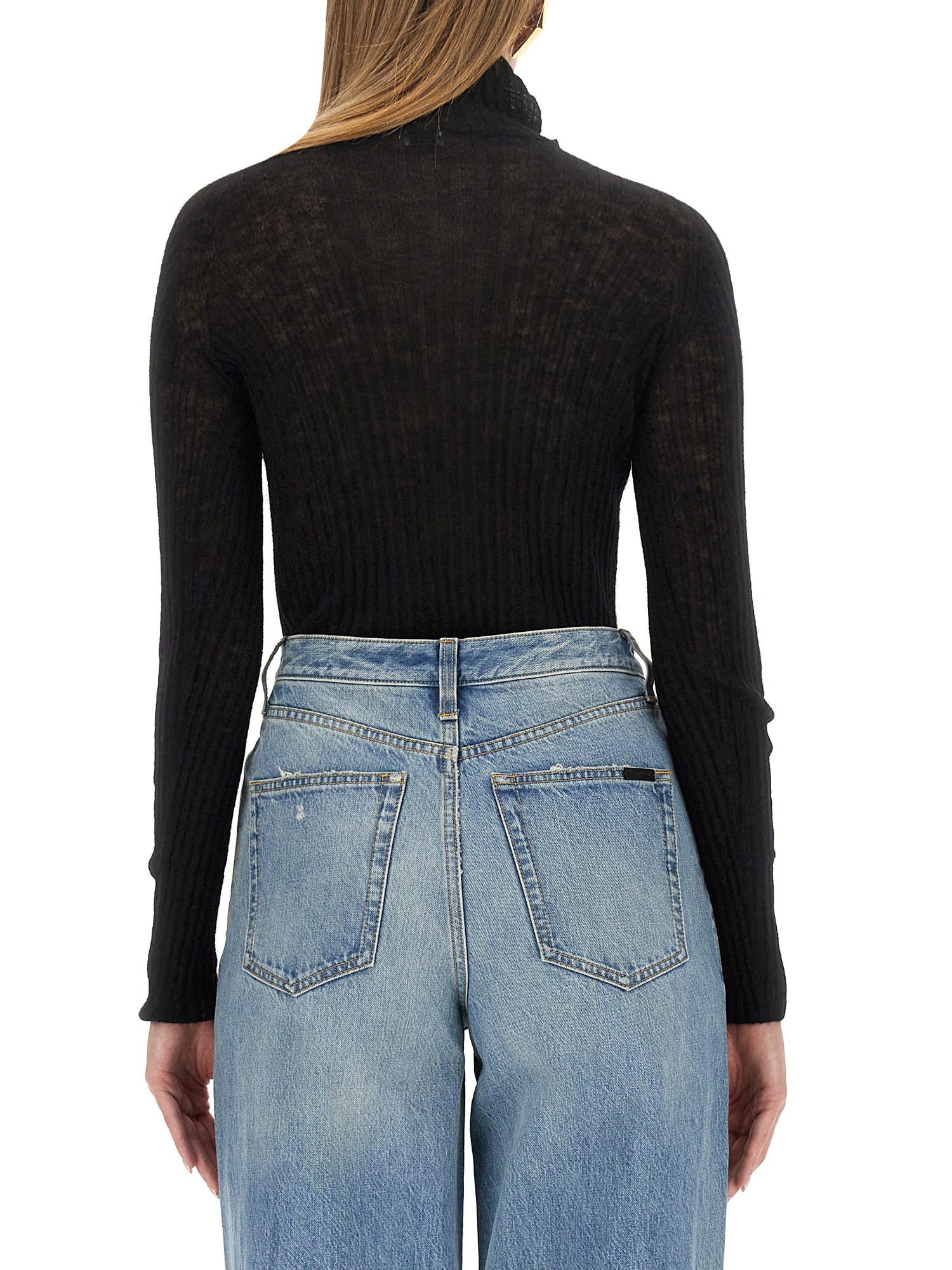 SAINT LAURENT    RIBBED KNIT TURTLENECK TOP