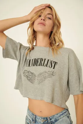 Sale Wanderlust Angel Distressed Cropped Graphic Tee