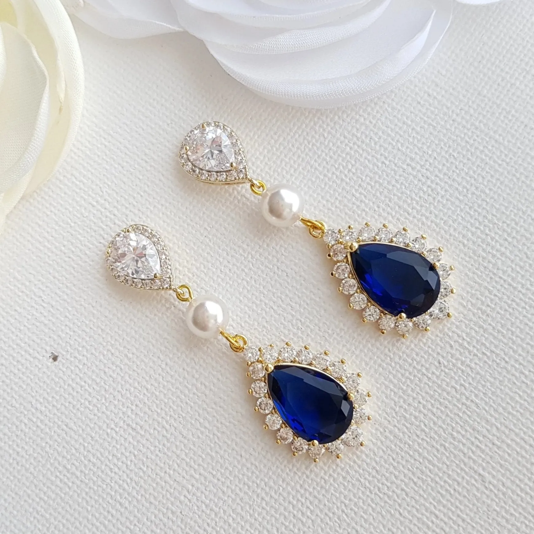 Sapphire Blue Drop Earrings Rose Gold- Aoi