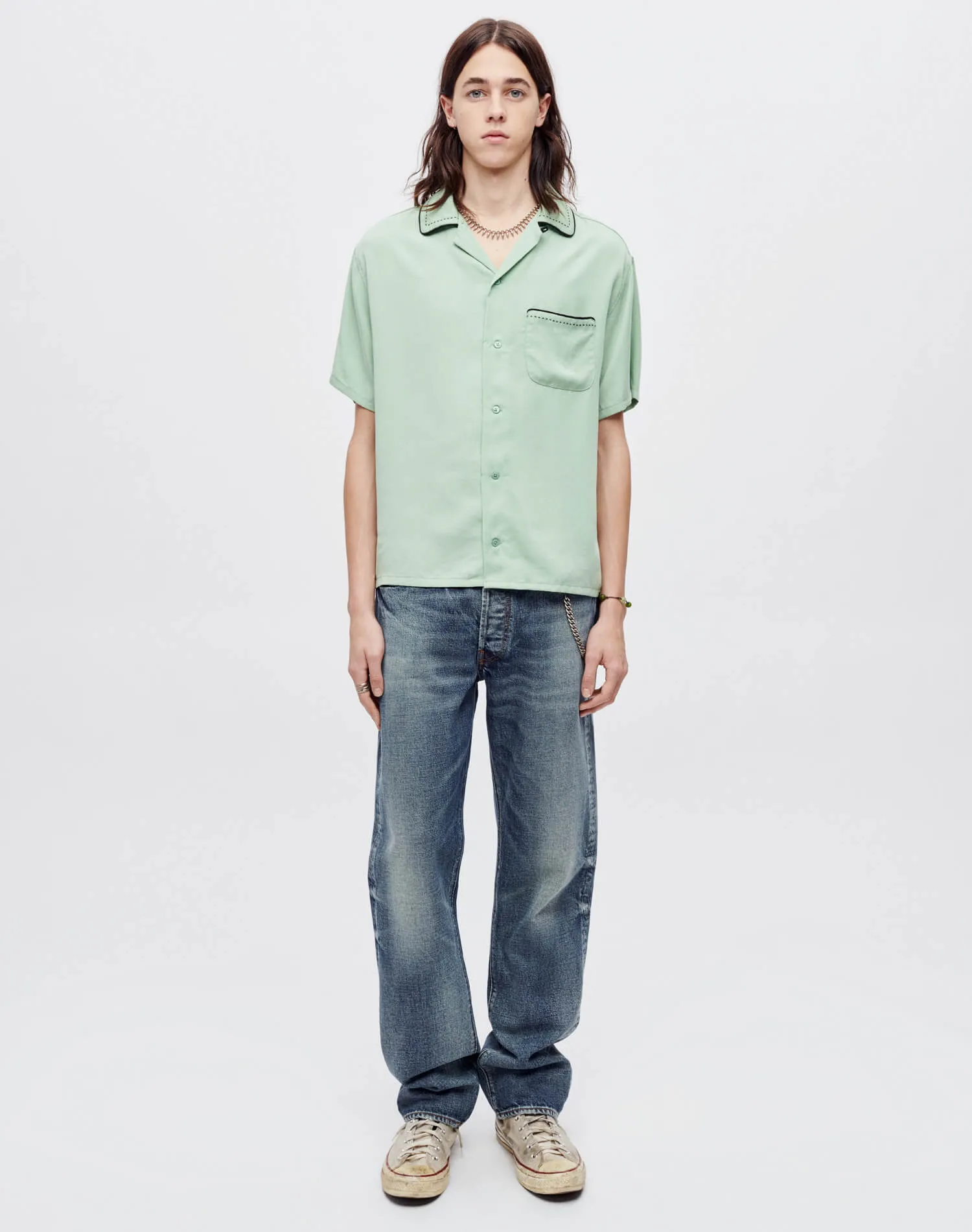 Sashiko Bowling Shirt - Pale Green