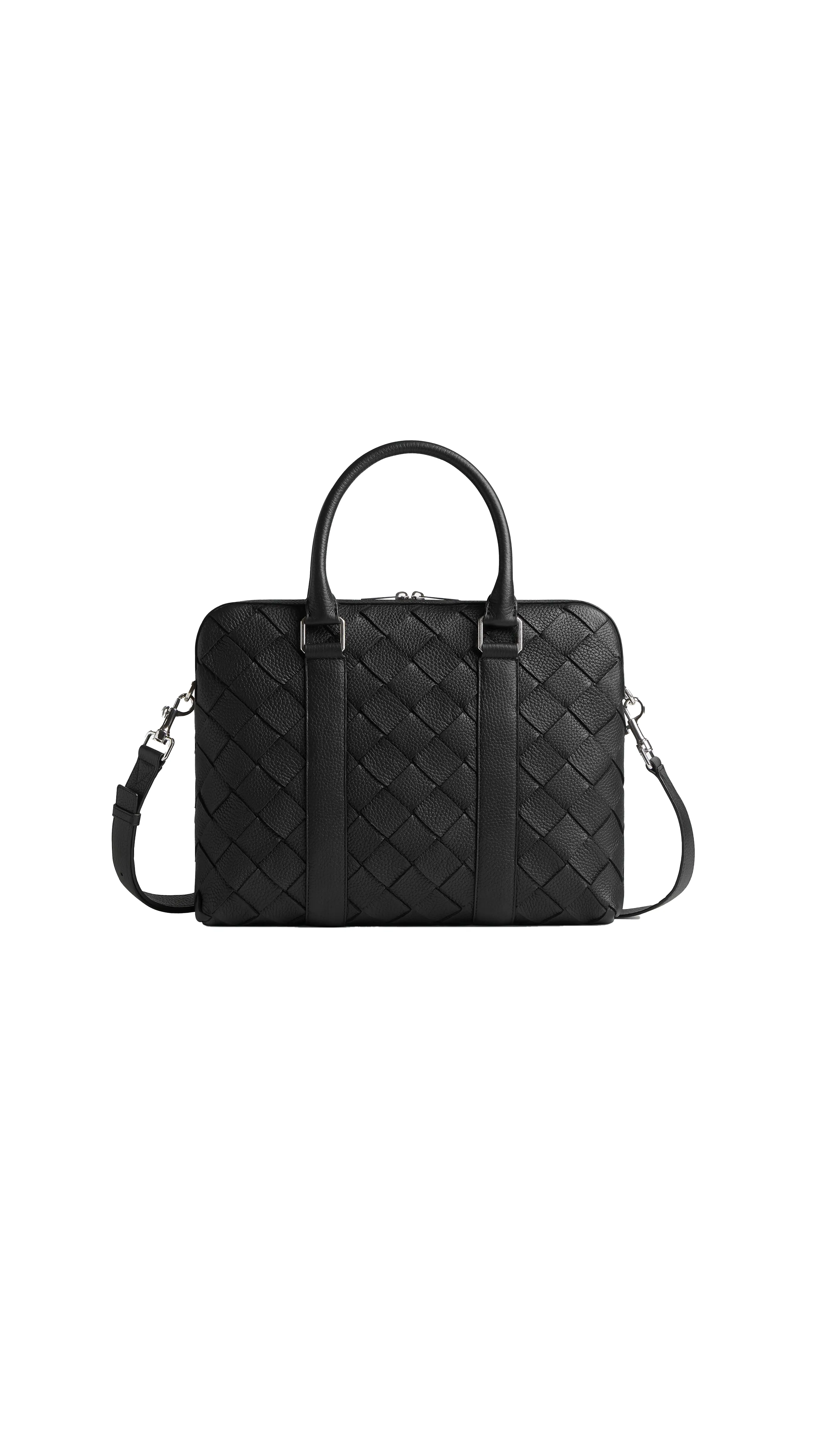 Slim Intrecciato Briefcase - Black