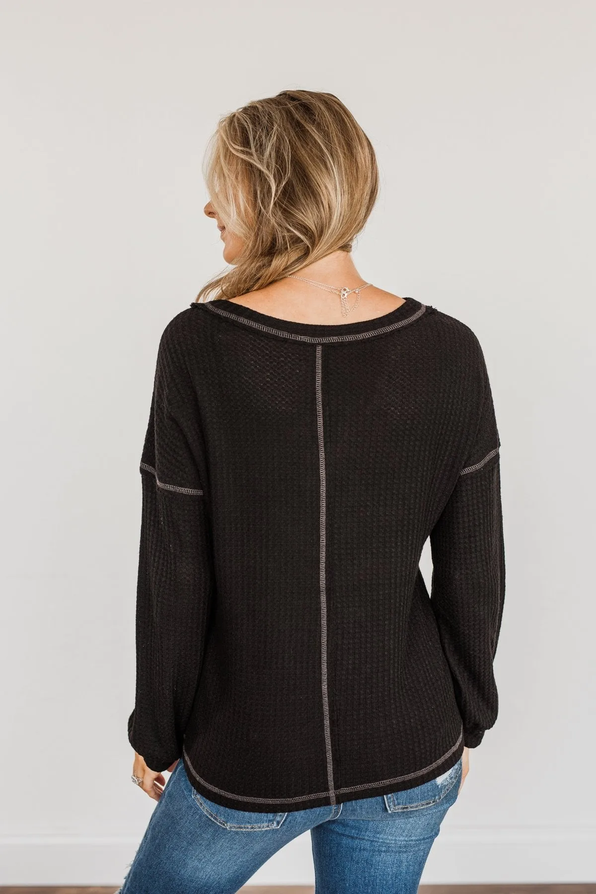 Sweet Nothings Waffle Knit Top- Black