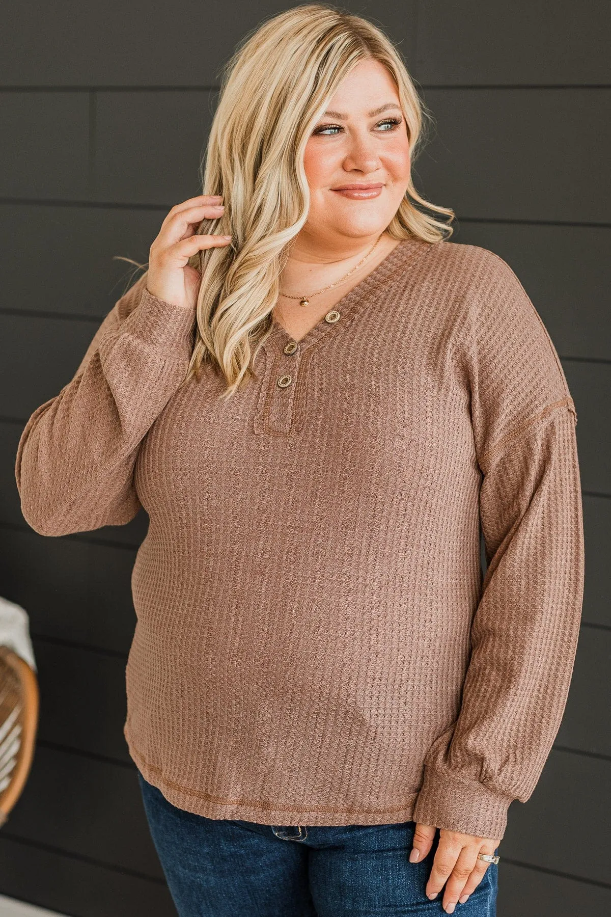 Sweet Nothings Waffle Knit Top- Mocha