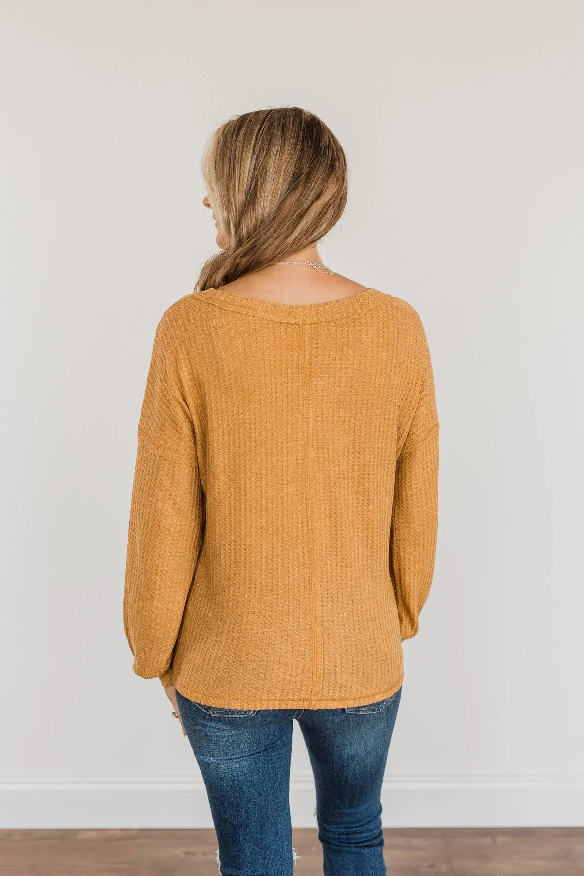 Sweet Nothings Waffle Knit Top- Mustard