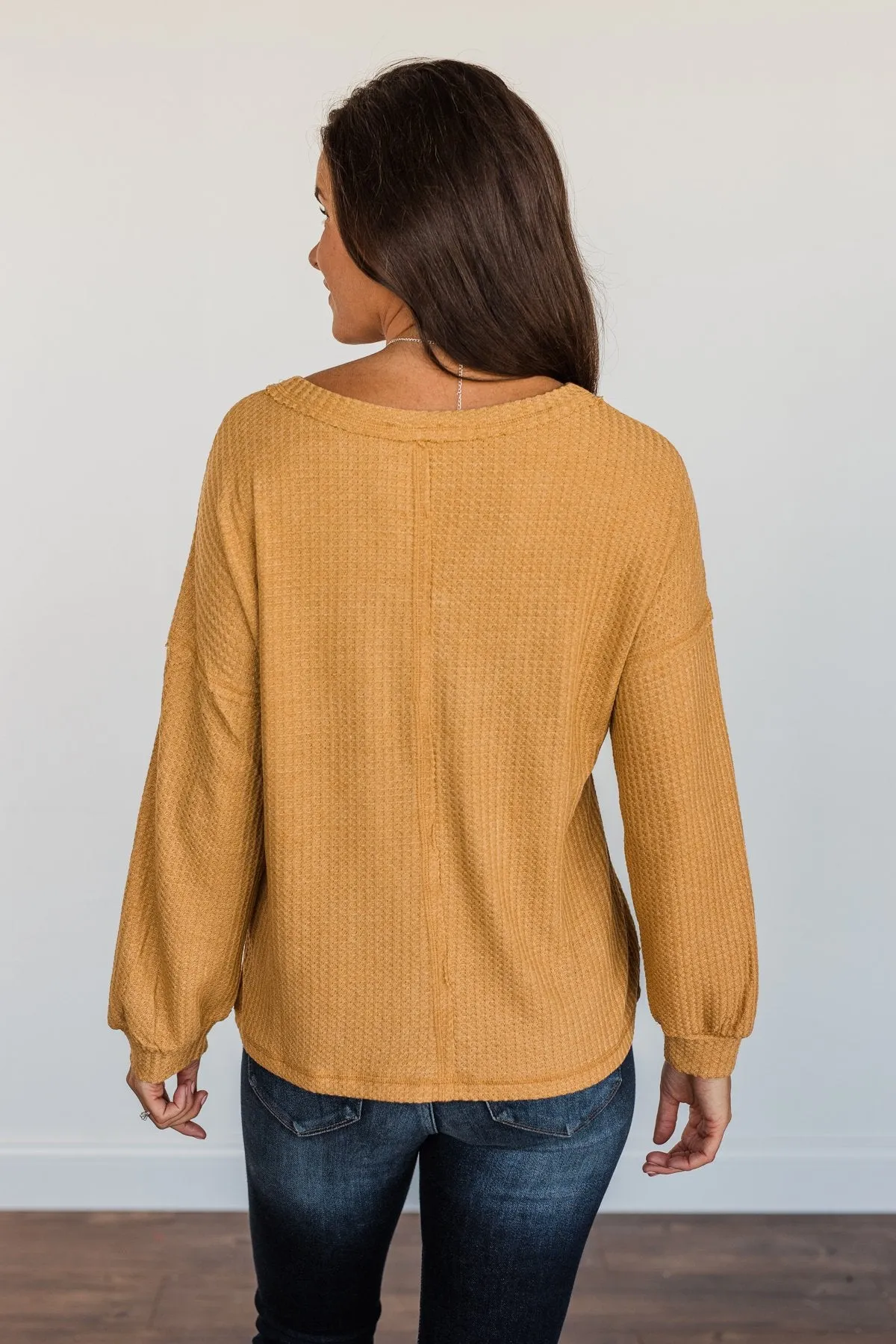 Sweet Nothings Waffle Knit Top- Mustard