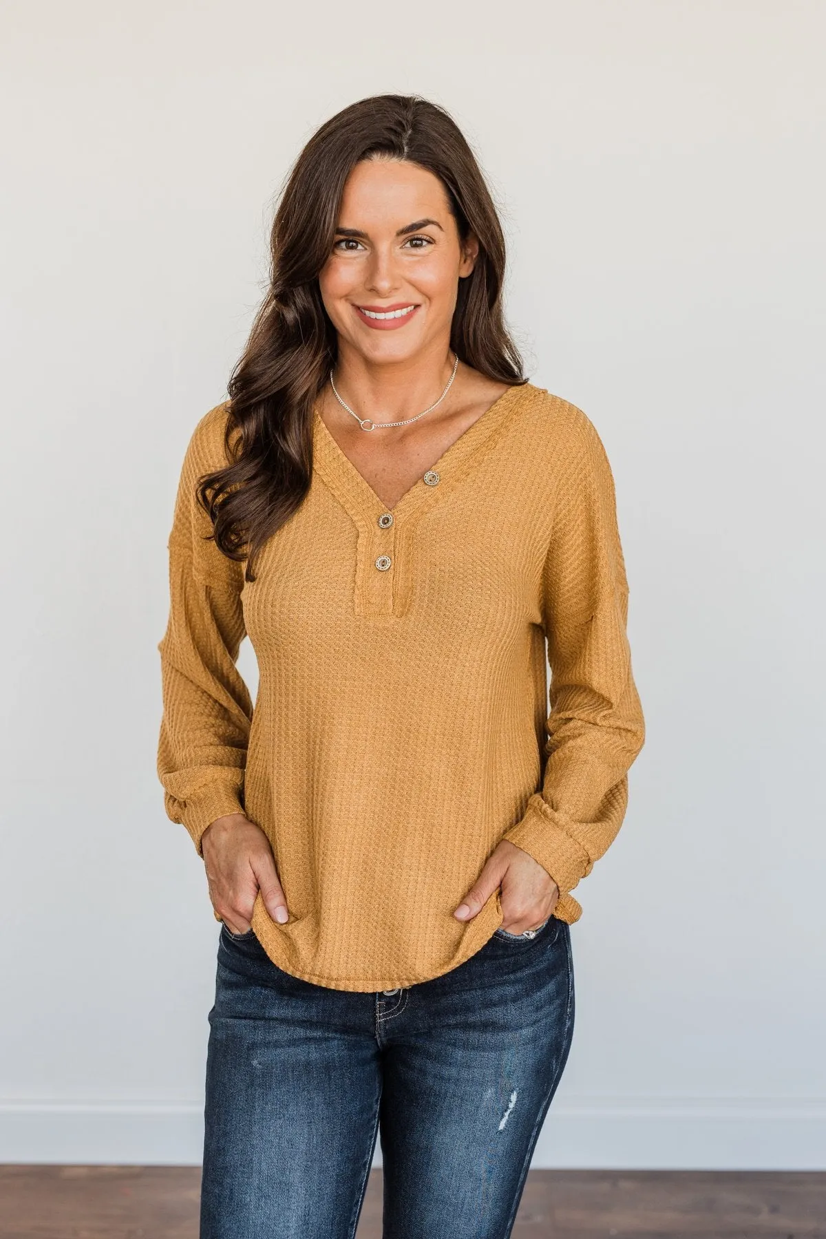 Sweet Nothings Waffle Knit Top- Mustard