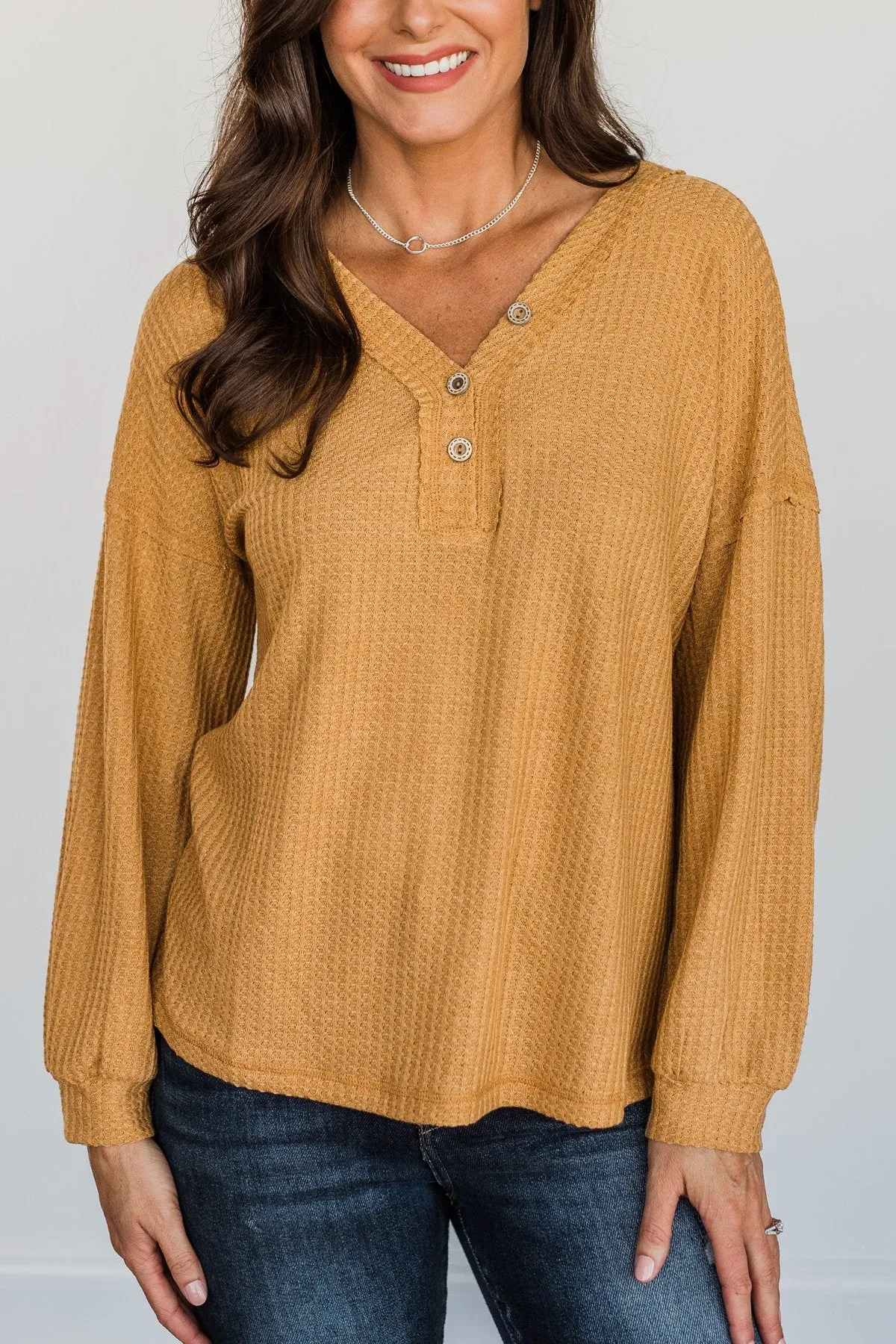 Sweet Nothings Waffle Knit Top- Mustard