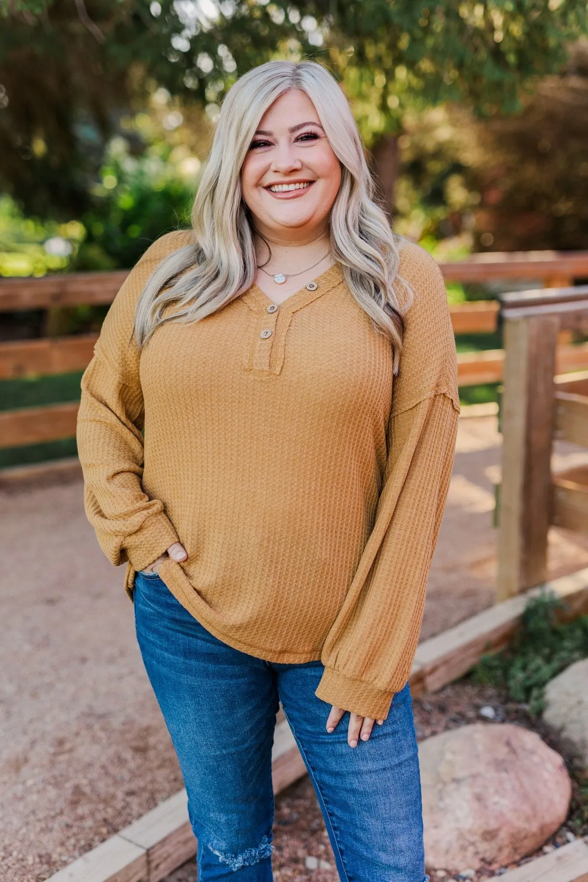 Sweet Nothings Waffle Knit Top- Mustard