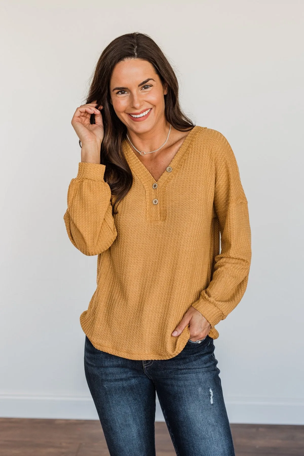 Sweet Nothings Waffle Knit Top- Mustard