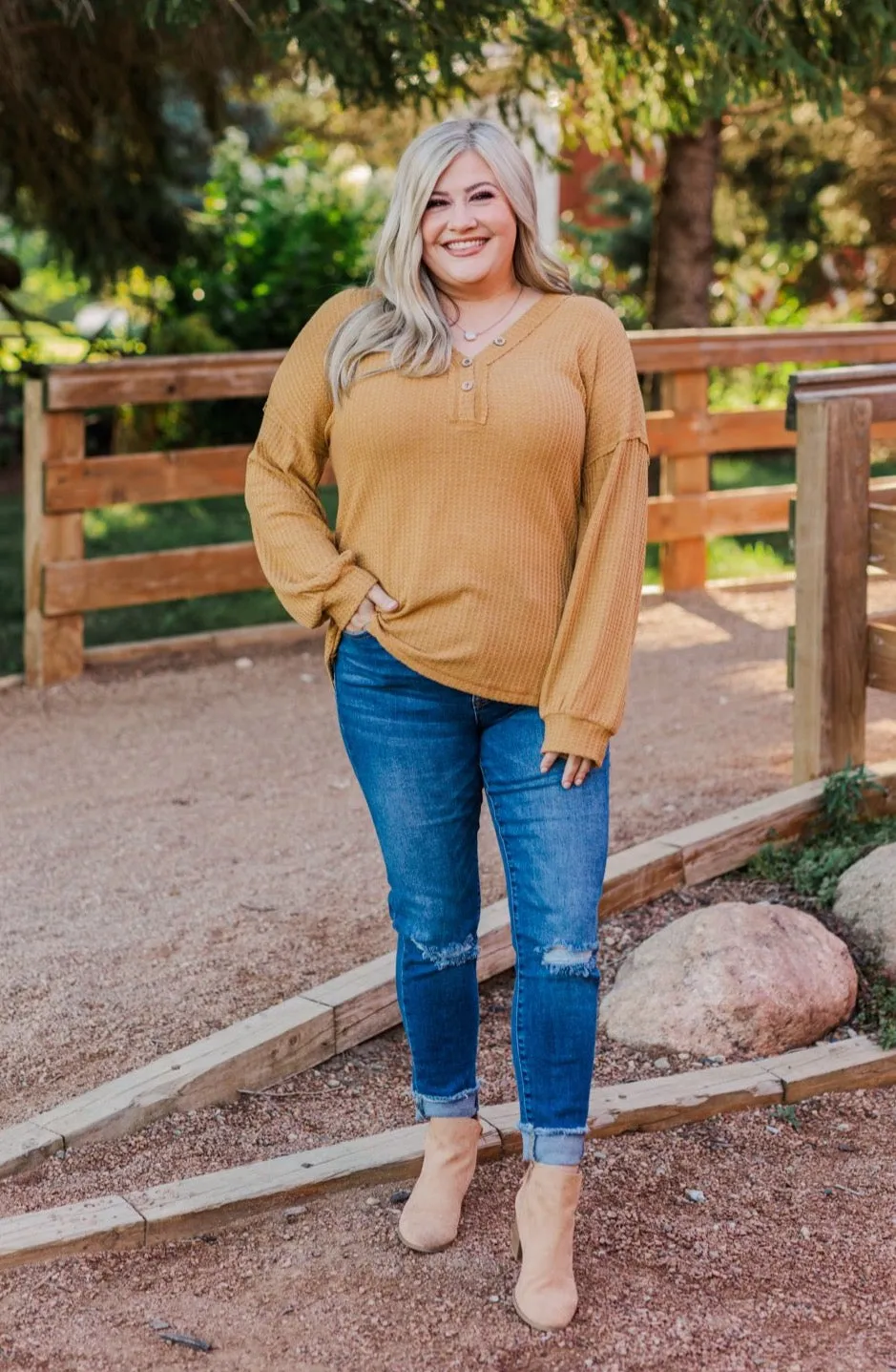 Sweet Nothings Waffle Knit Top- Mustard