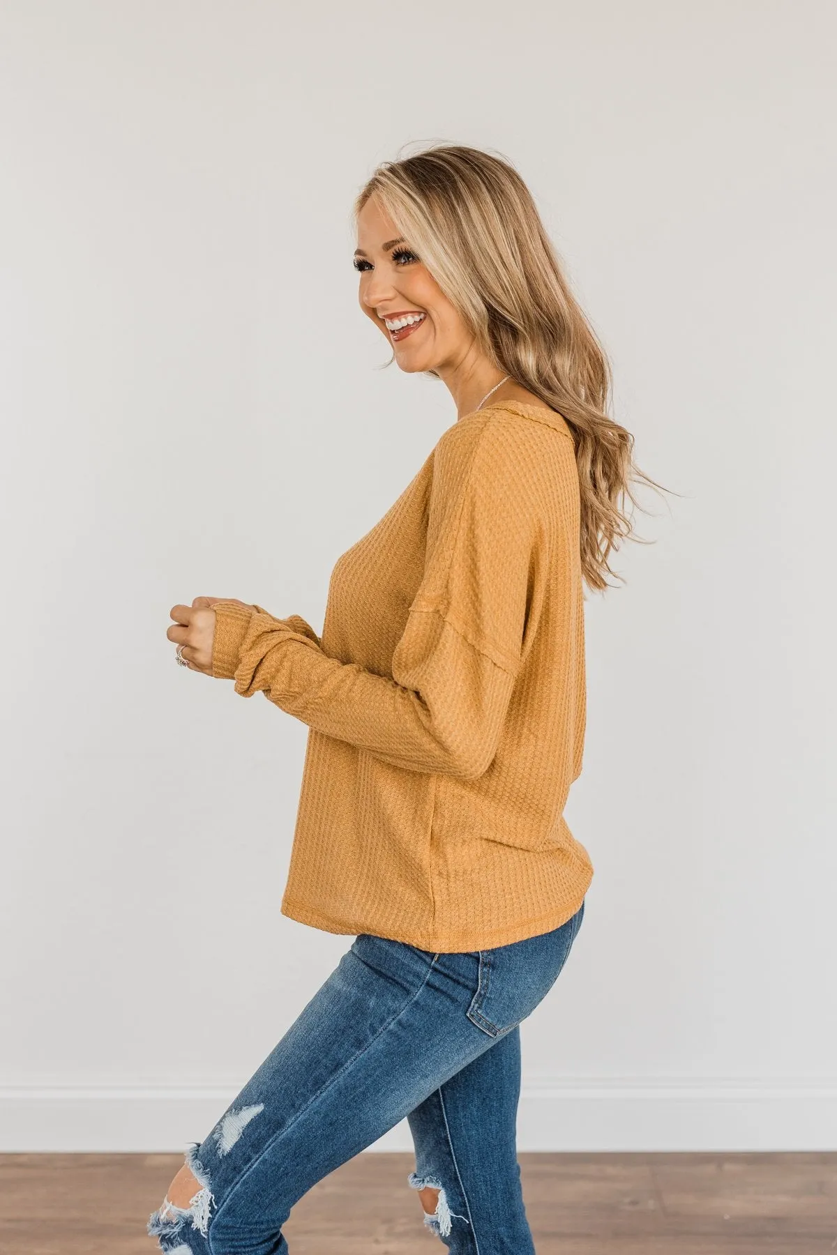 Sweet Nothings Waffle Knit Top- Mustard