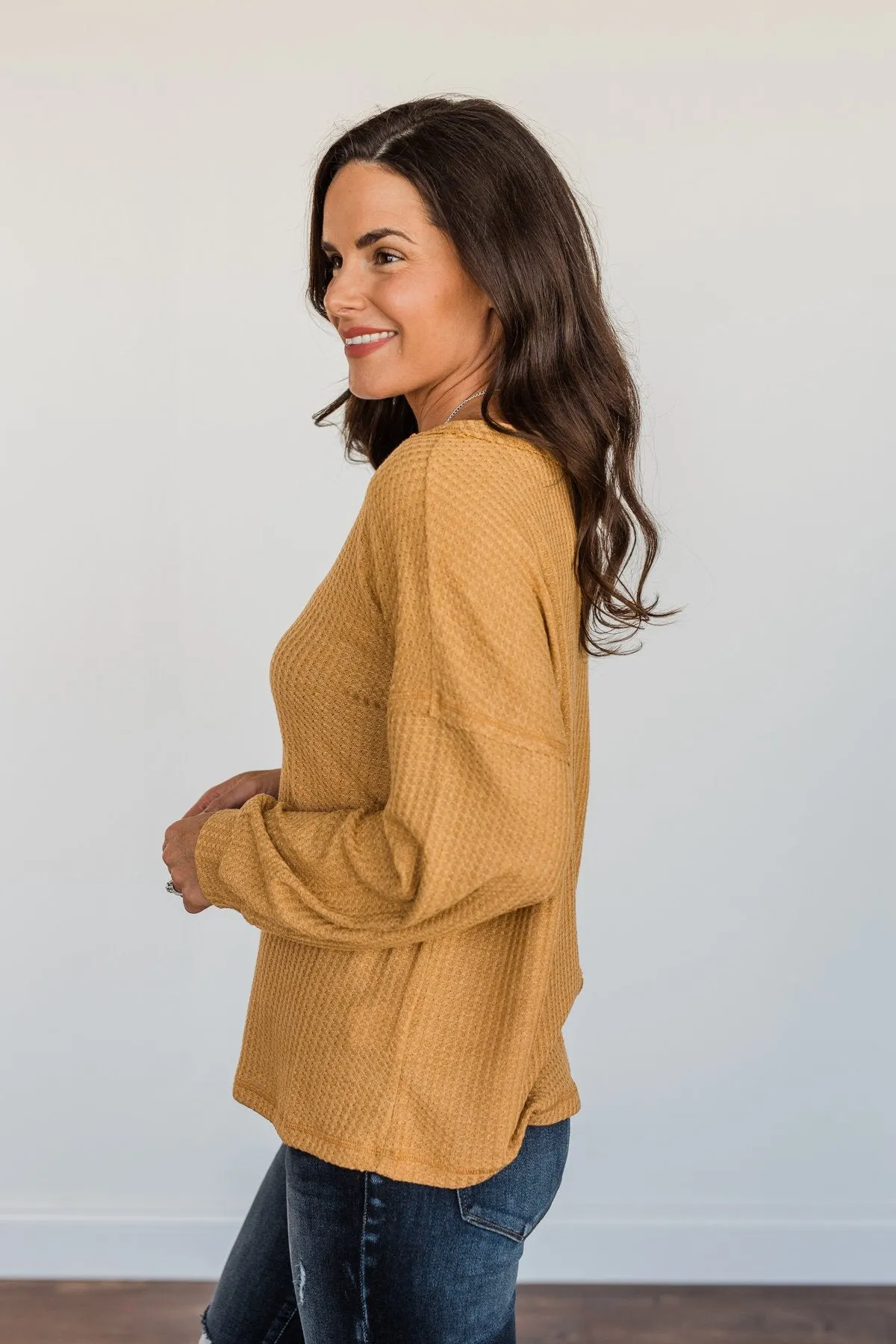 Sweet Nothings Waffle Knit Top- Mustard