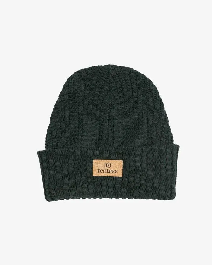 Tentree Cork Patch Beanie in Dark Forest Green