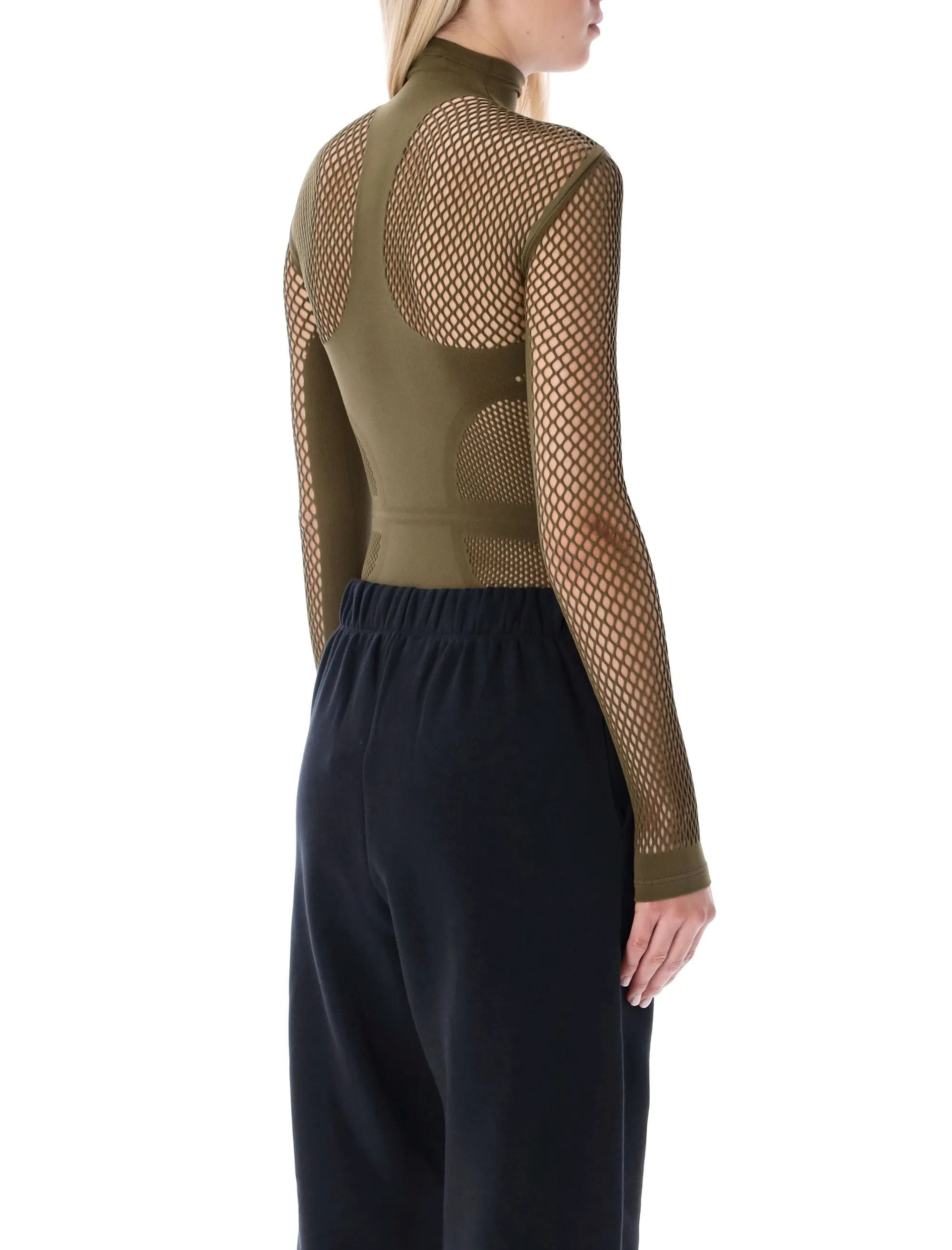 The Attico Turtleneck Long-Sleeve Mesh Bodysuit