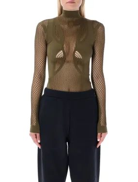 The Attico Turtleneck Long-Sleeve Mesh Bodysuit