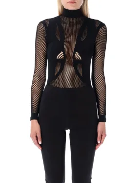 The Attico Turtleneck Long-Sleeved Mesh Bodysuit