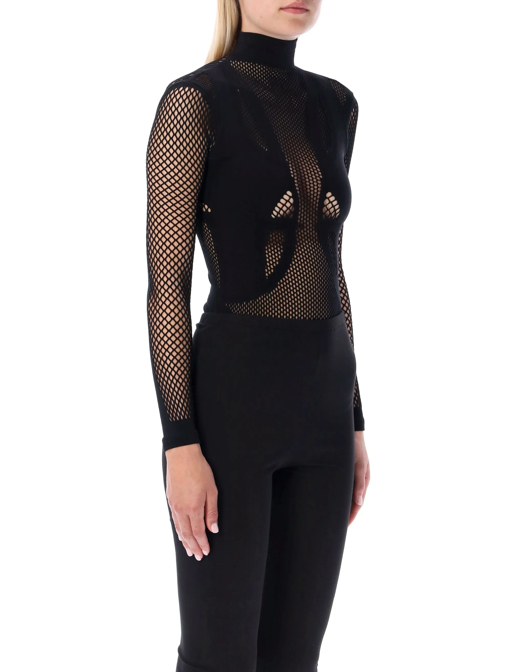 The Attico Turtleneck Long-Sleeved Mesh Bodysuit