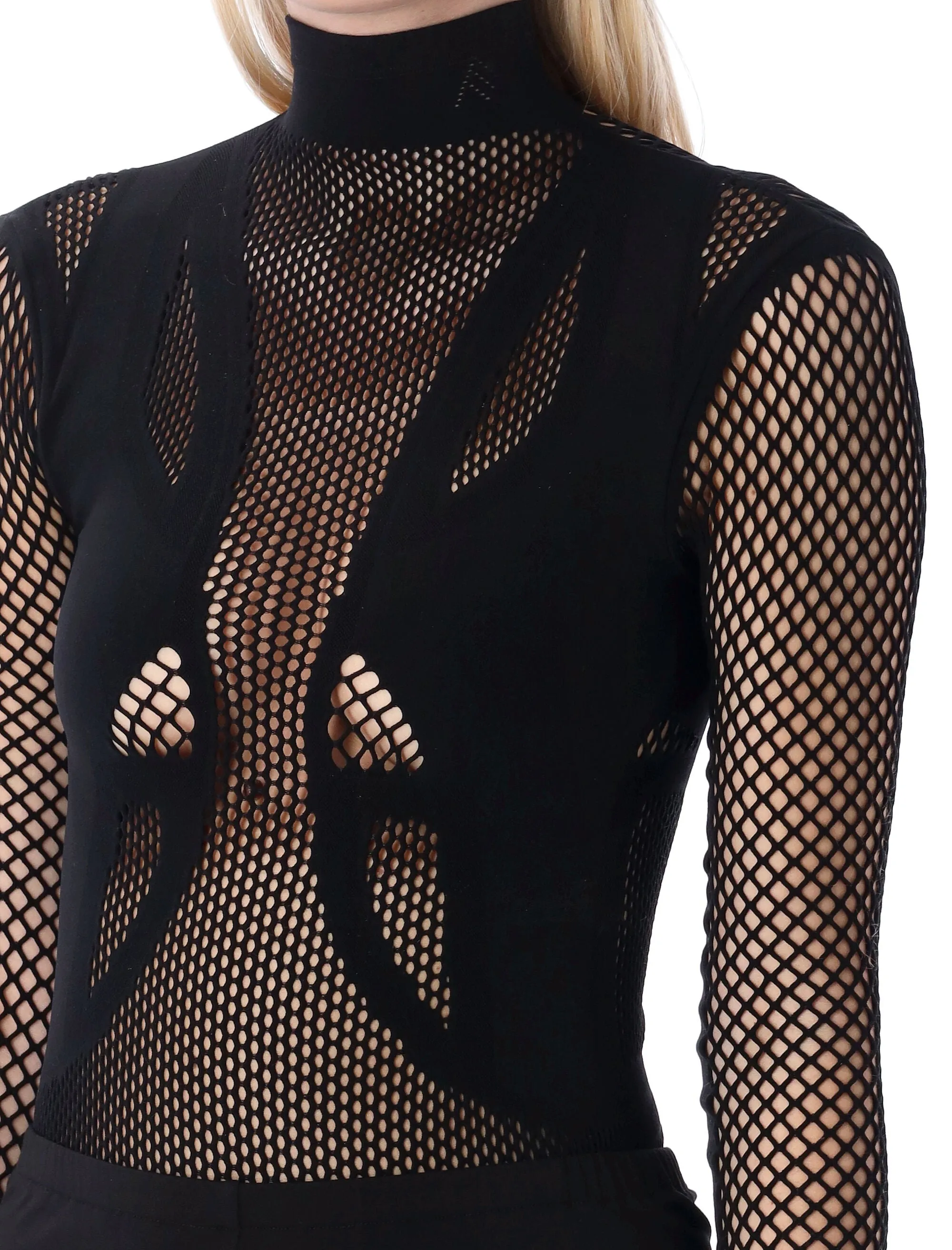 The Attico Turtleneck Long-Sleeved Mesh Bodysuit