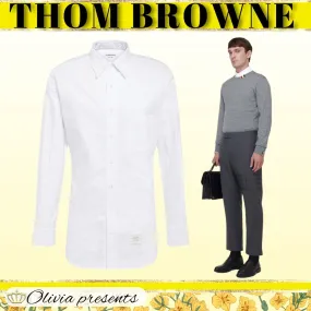 THOM BROWNE  |Long Sleeves Plain Cotton Logo Designers Shirts