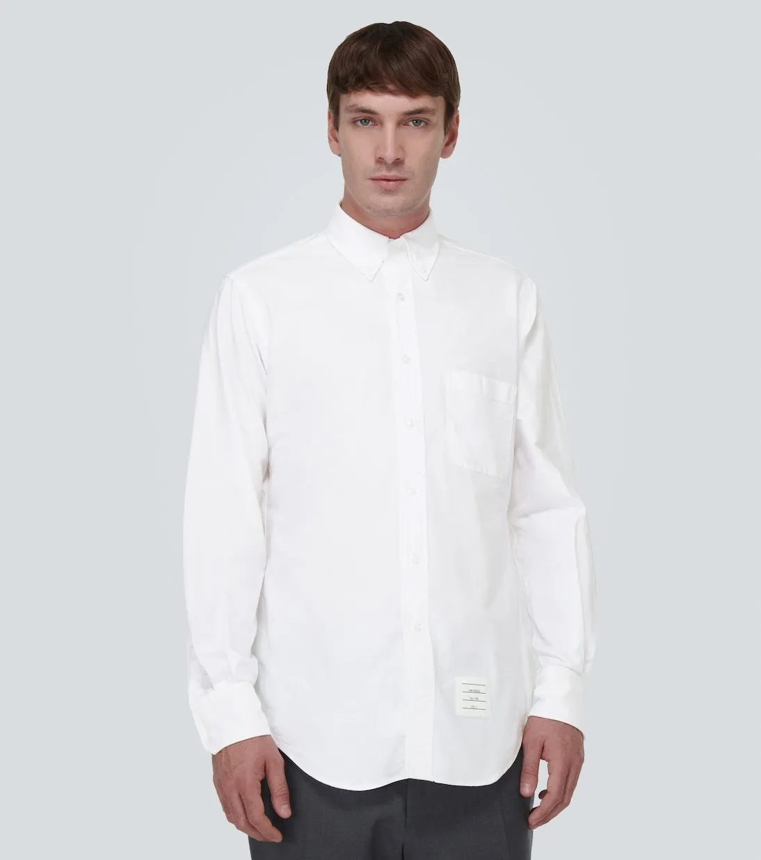 THOM BROWNE  |Long Sleeves Plain Cotton Logo Designers Shirts