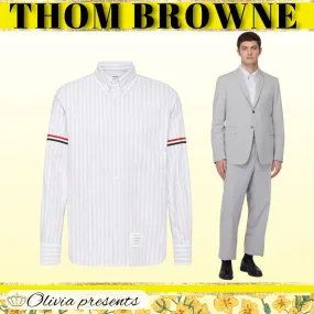 THOM BROWNE  |Stripes Long Sleeves Cotton Logo Designers Shirts