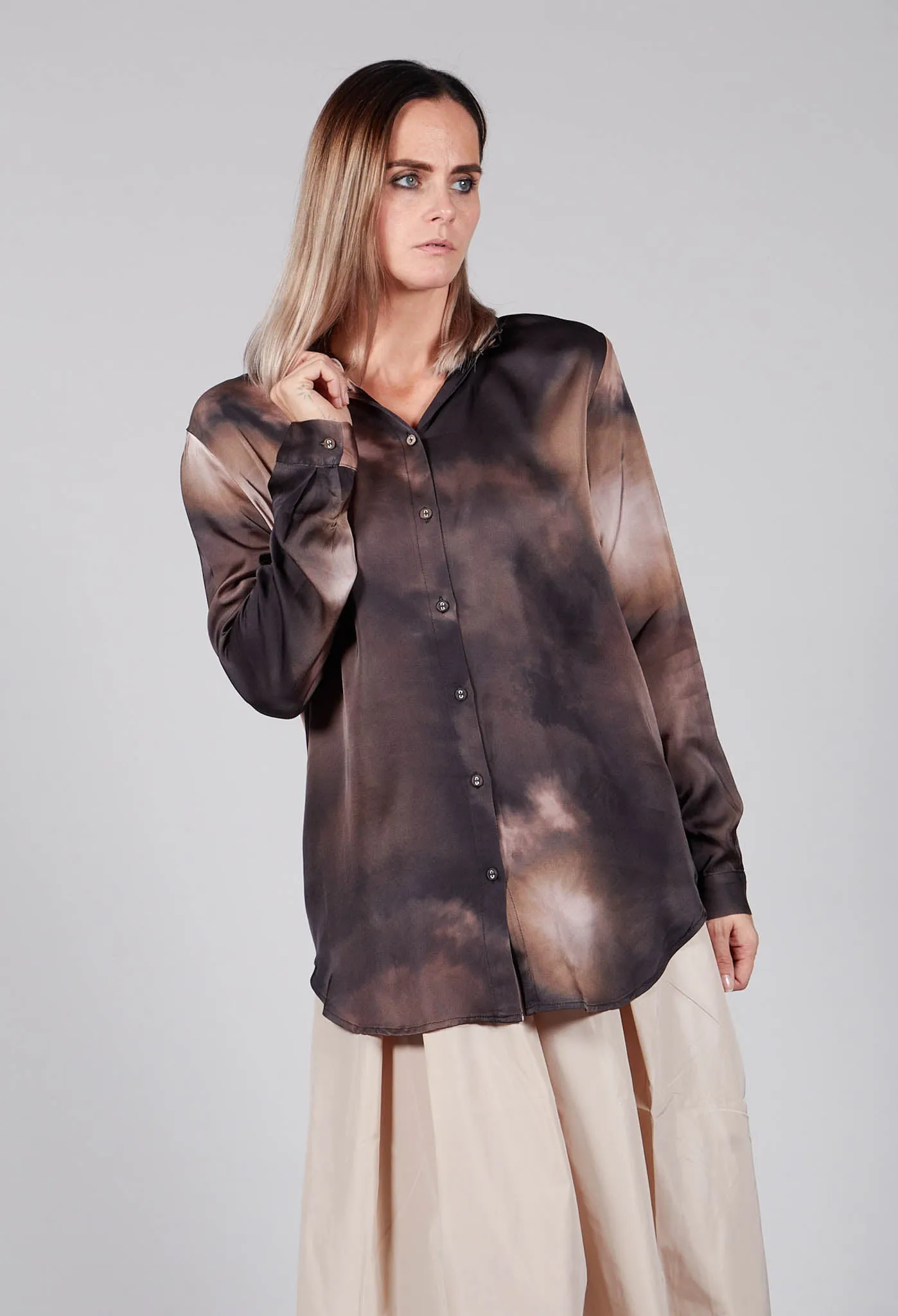 Tie Dye Long Sleeve Shirt in Multi Brown