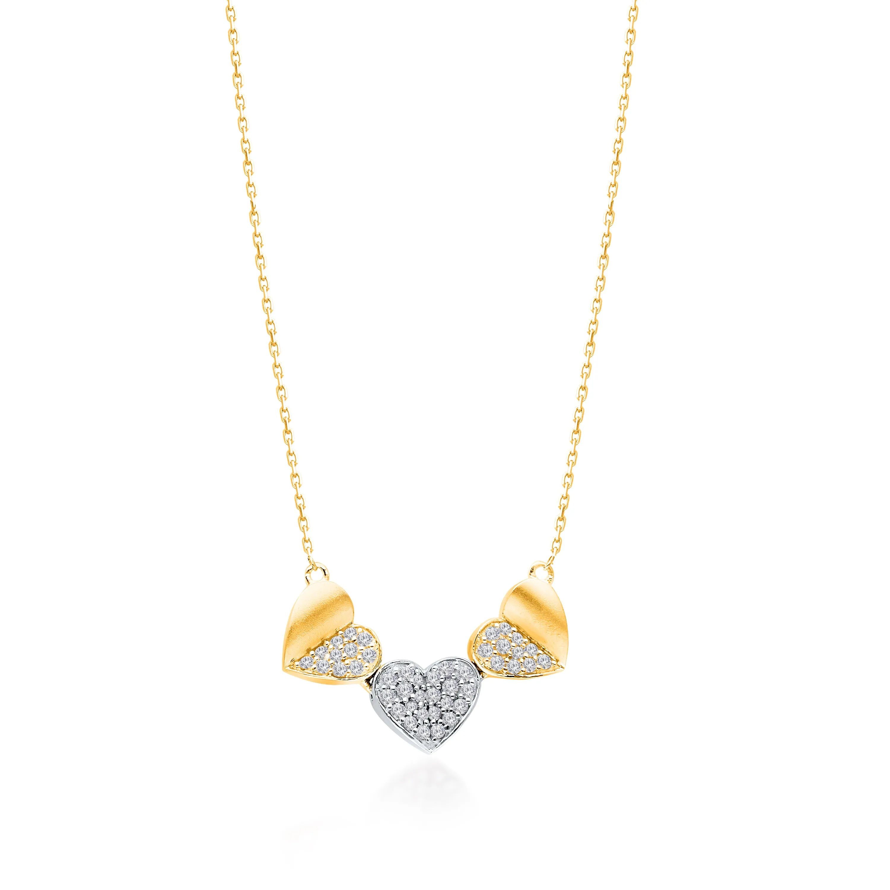 Two Tone Diamond Eternal Triple Heart Necklace