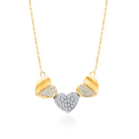 Two Tone Diamond Eternal Triple Heart Necklace