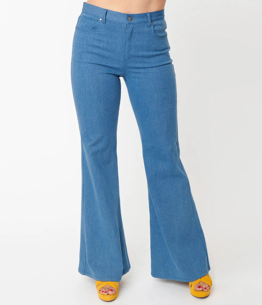 Unique Vintage Light Indigo Denim Majors Flare Jeans