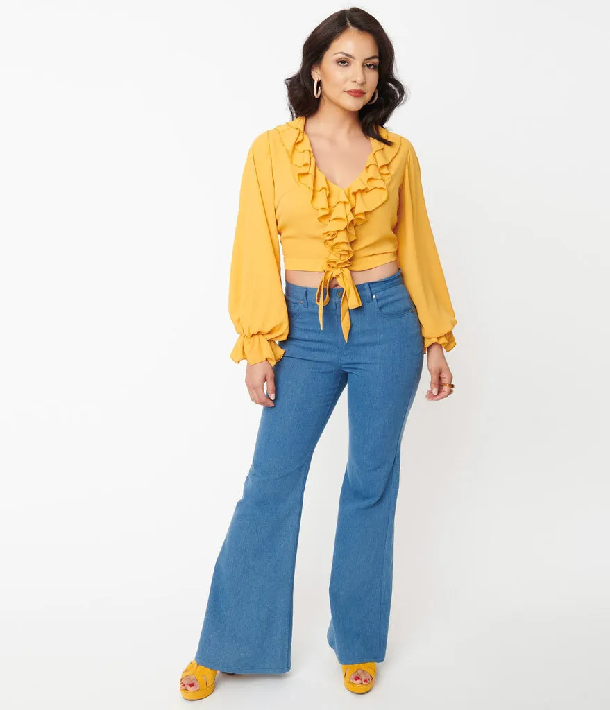 Unique Vintage Light Indigo Denim Majors Flare Jeans