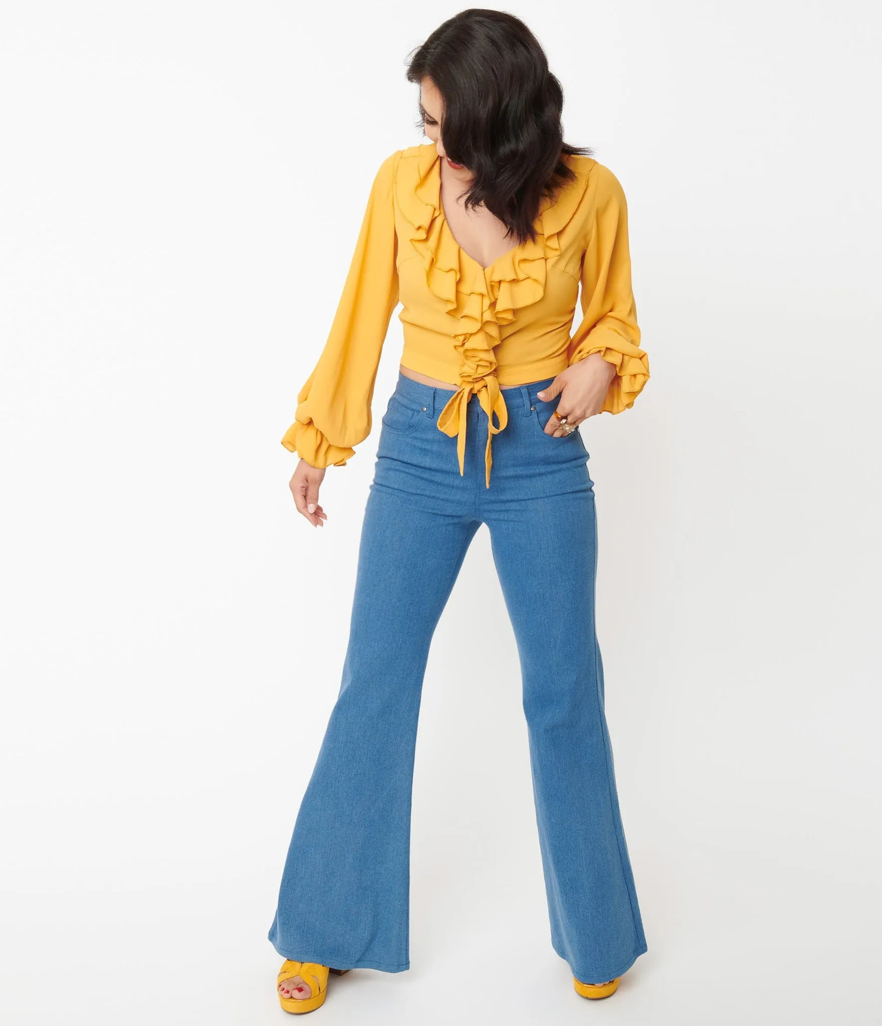 Unique Vintage Light Indigo Denim Majors Flare Jeans