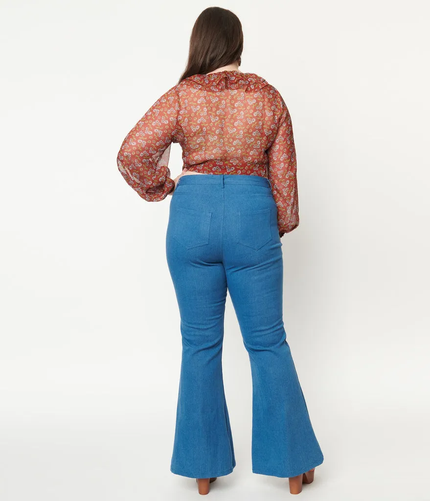 Unique Vintage Light Indigo Denim Majors Flare Jeans