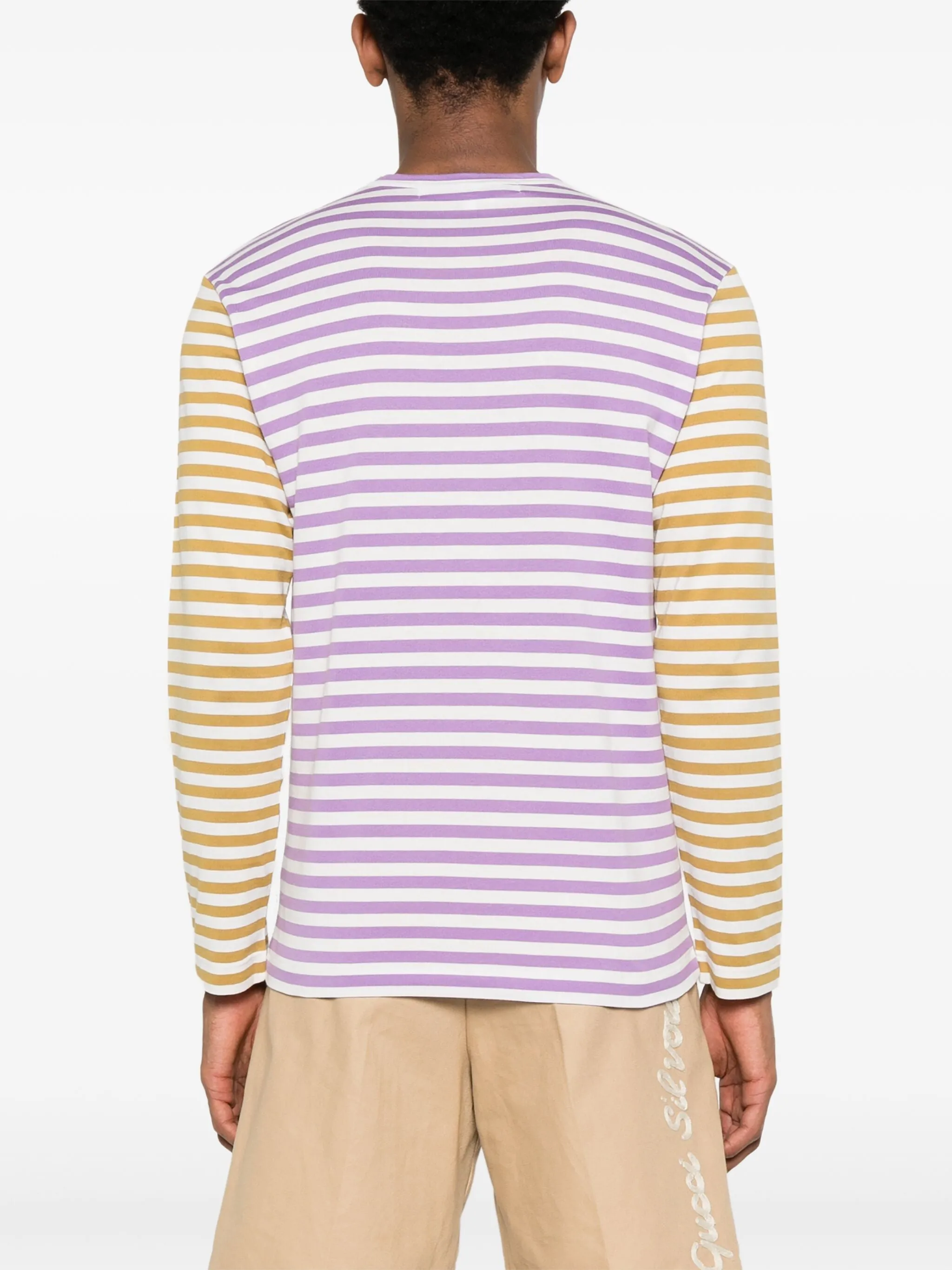 Unisex Long Sleeves Tee Bi-Colour Striped - Purple/Olive