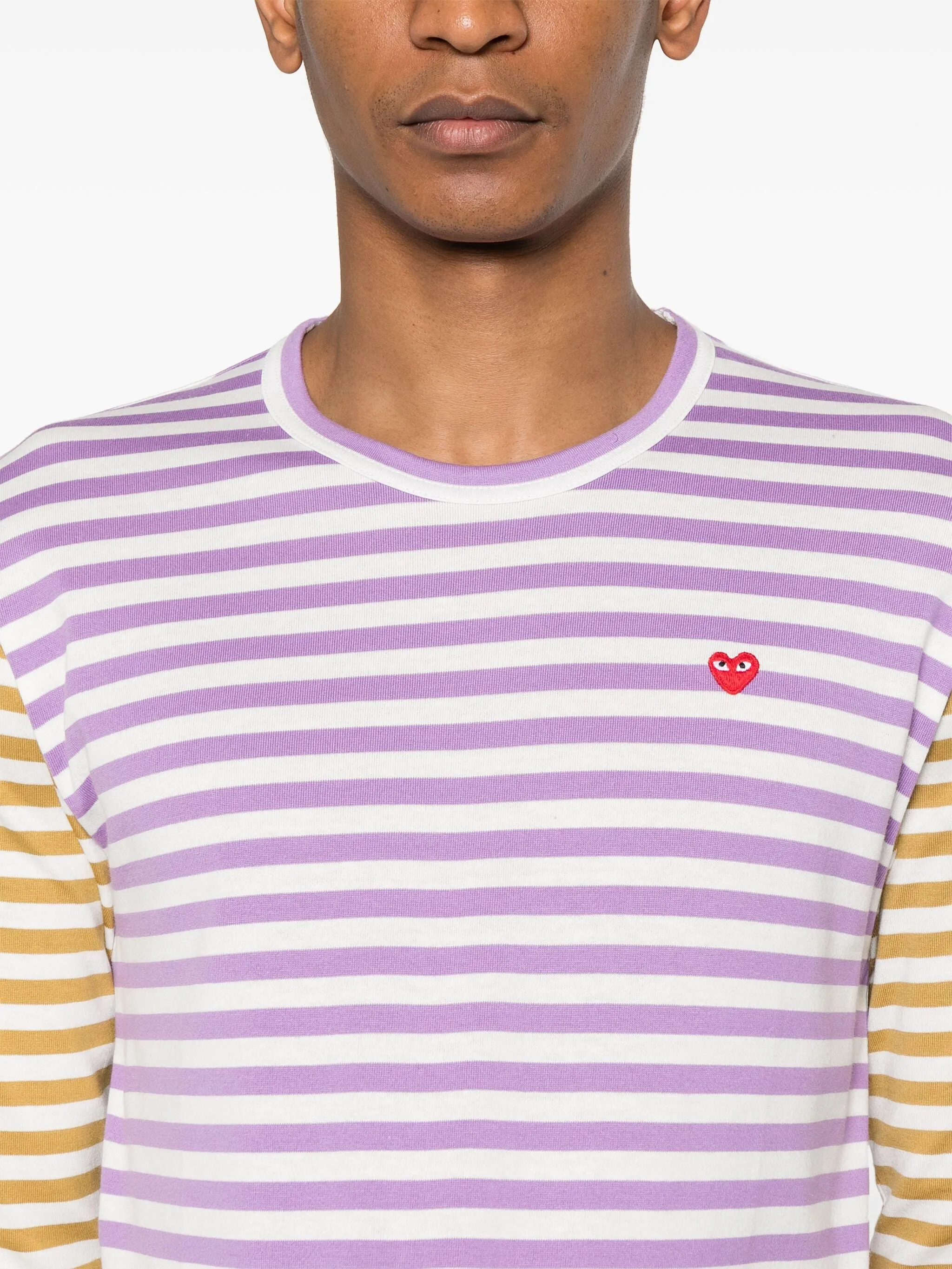 Unisex Long Sleeves Tee Bi-Colour Striped - Purple/Olive