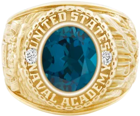 USNA Class Ring Mod with London Blue Topaz Centerpiece and Diamond Dividers