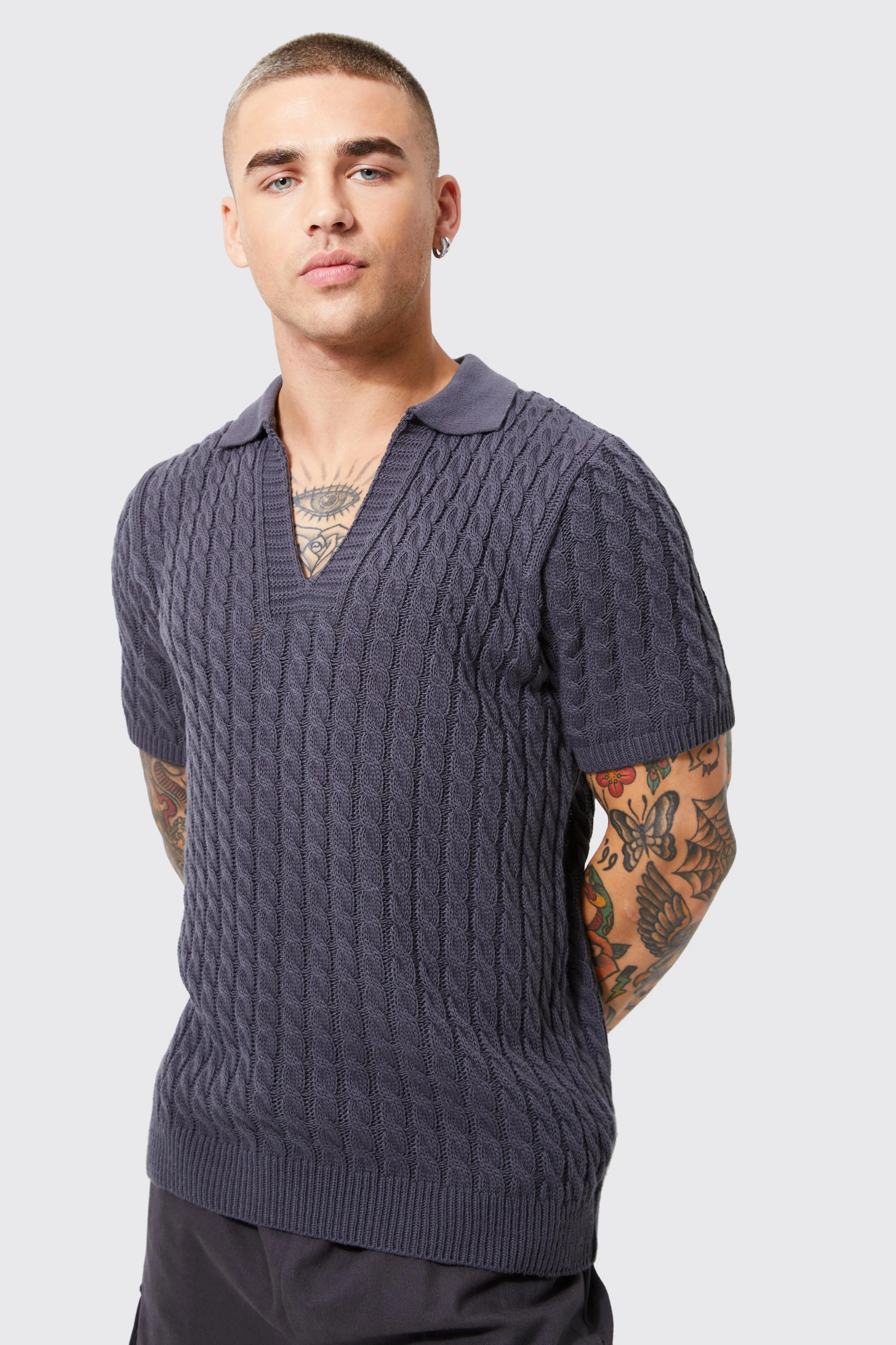 V Neck Waffle Knit Polo