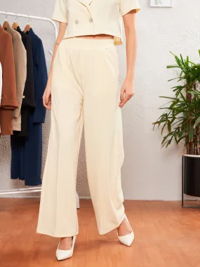 Women Cream Front Darted Palazzo Pants