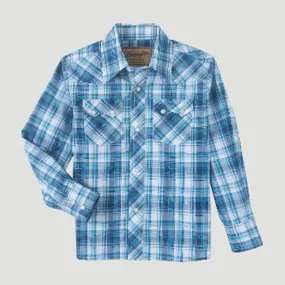 Wrangler Boy's Blue & White Plaid Long Sleeve