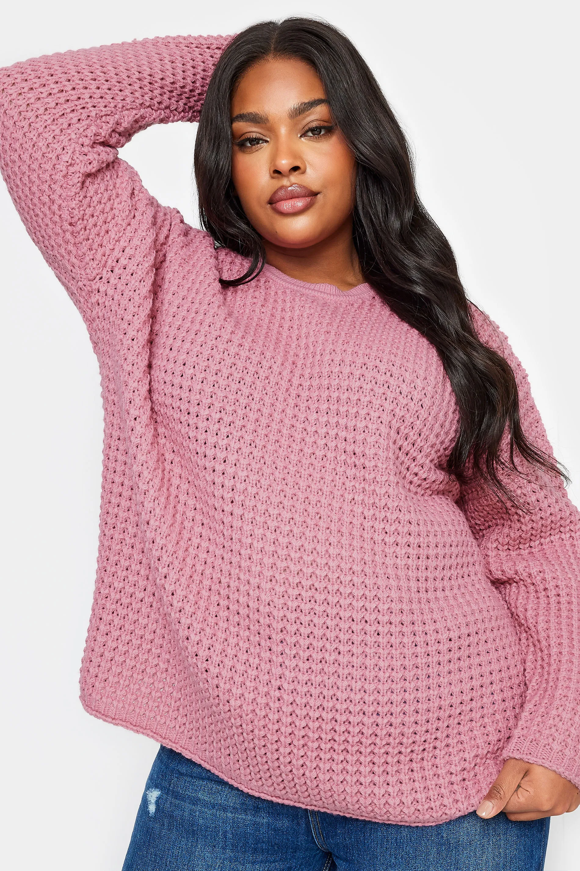 YOURS Curve Pink Waffle Knit Jumper