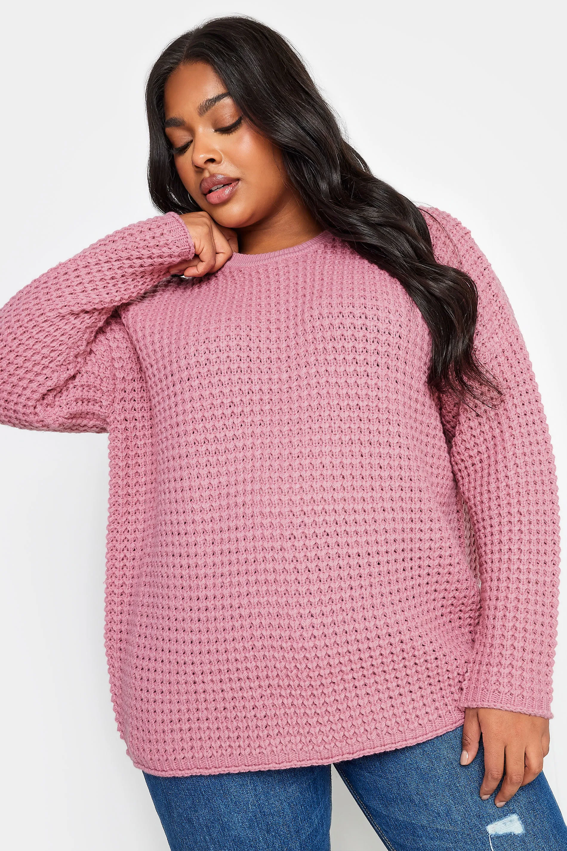 YOURS Curve Pink Waffle Knit Jumper