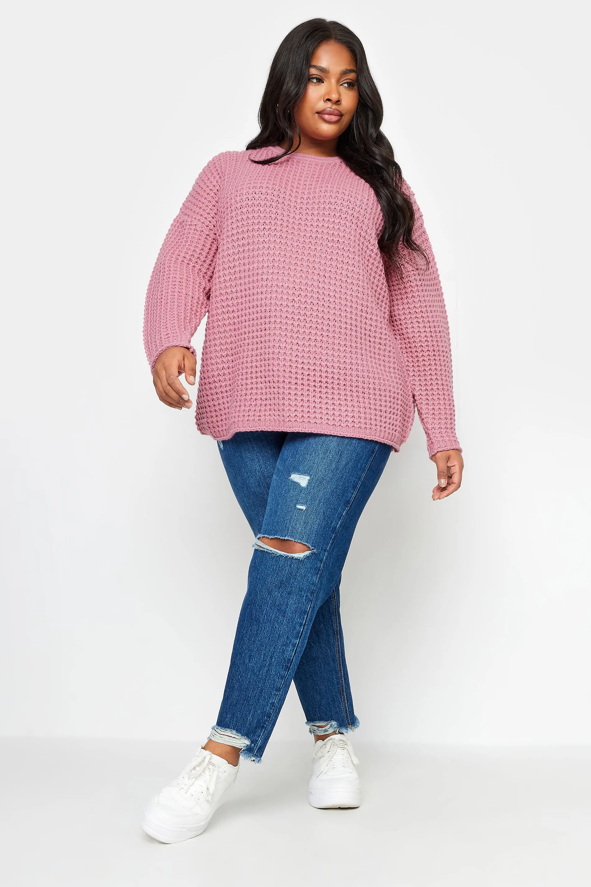 YOURS Curve Pink Waffle Knit Jumper