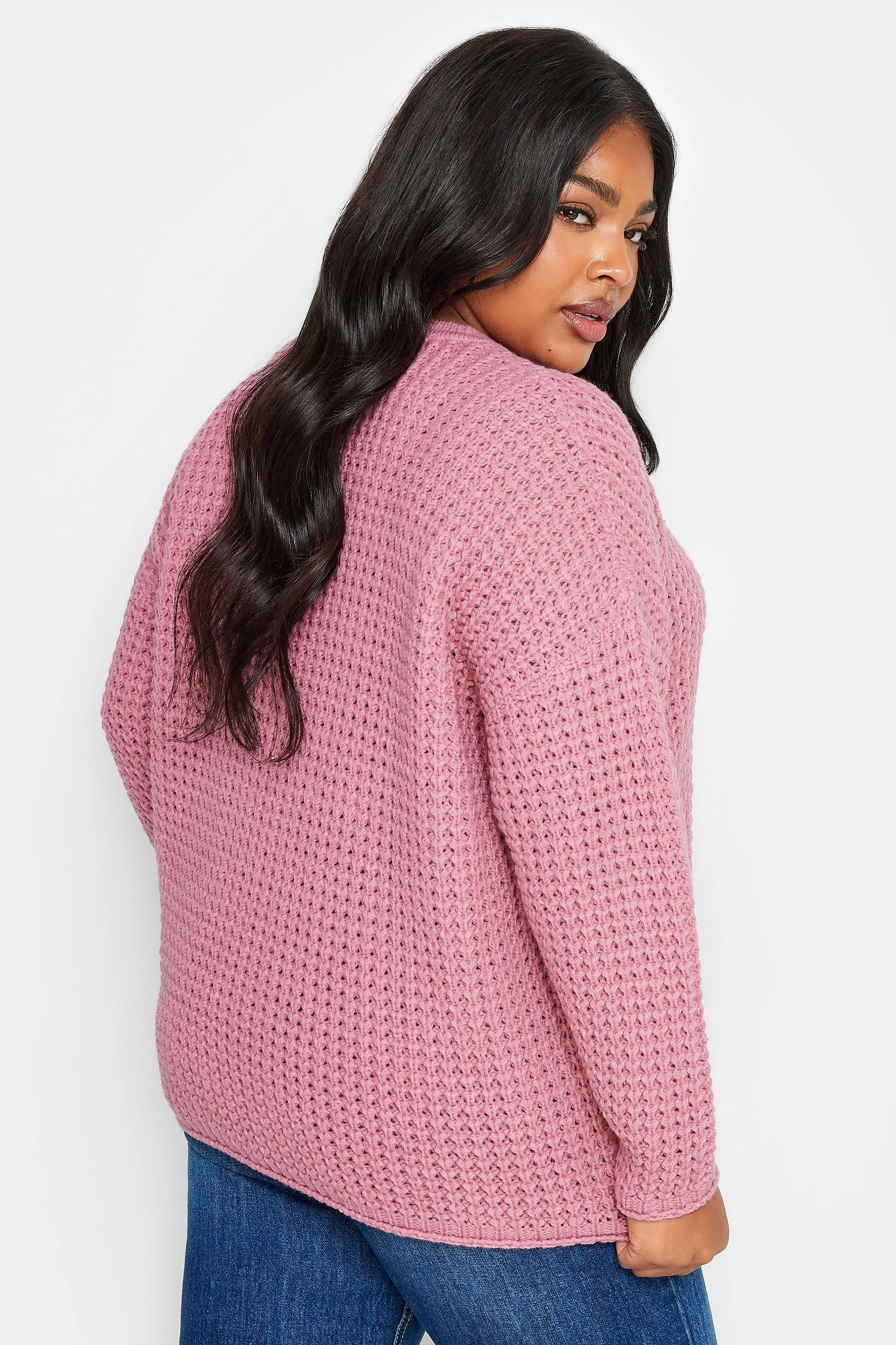 YOURS Curve Pink Waffle Knit Jumper